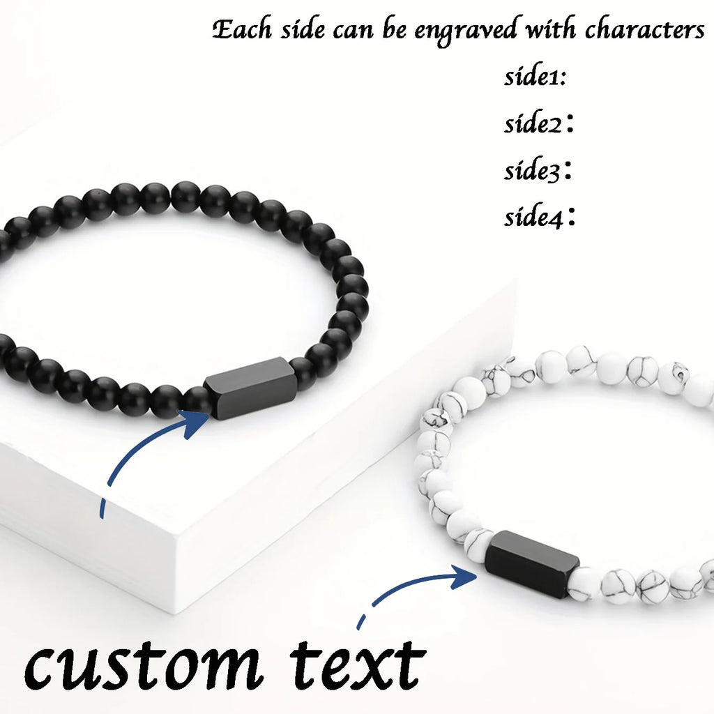 Customized 1-4 Name Men's Bracelet, Ideal Personalized Father's Gift For Father Husband Grandfather, Fashion Male Beads Bracelet