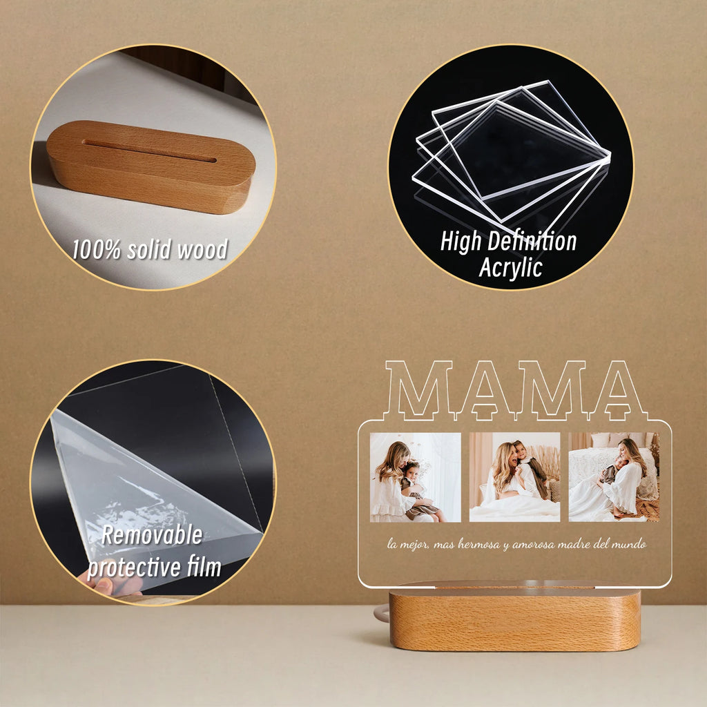 Personalized Photo Text Acrylic Night Light Custom Bedside Lamp with Message Unique Mother's Day Birthday Gift for Mom ﻿