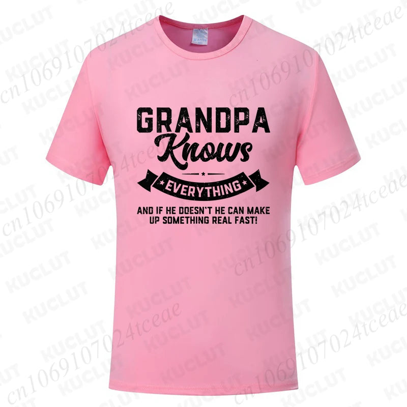 Grandpa Knows Everything Mens Shirts Birthday Gift Funny Father's Day T-Shirt Tshirts Tops Shirt Fashion Summer Camisa Design