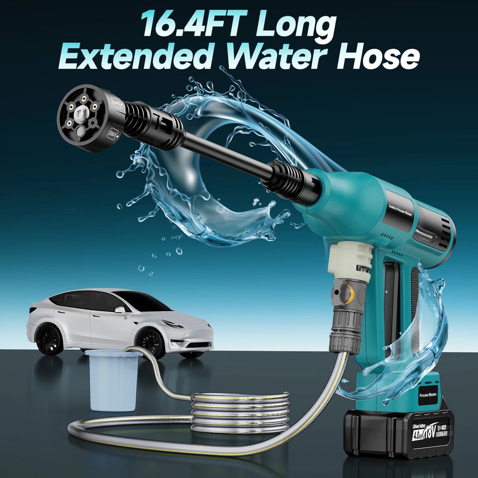 Cordless Pressure Washer, 6-in-1 Nozzle Battery Powered Pressure Washer, 700PIS Handheld Portable Power Washer with 4.0Ah Battery & Charger for Car