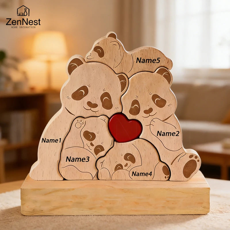Personalized Wooden Bear Puzzle Home Decor Custom Name Accommodates 2-5 Names Rustic Style Wooden Bear Mother's Day Gift