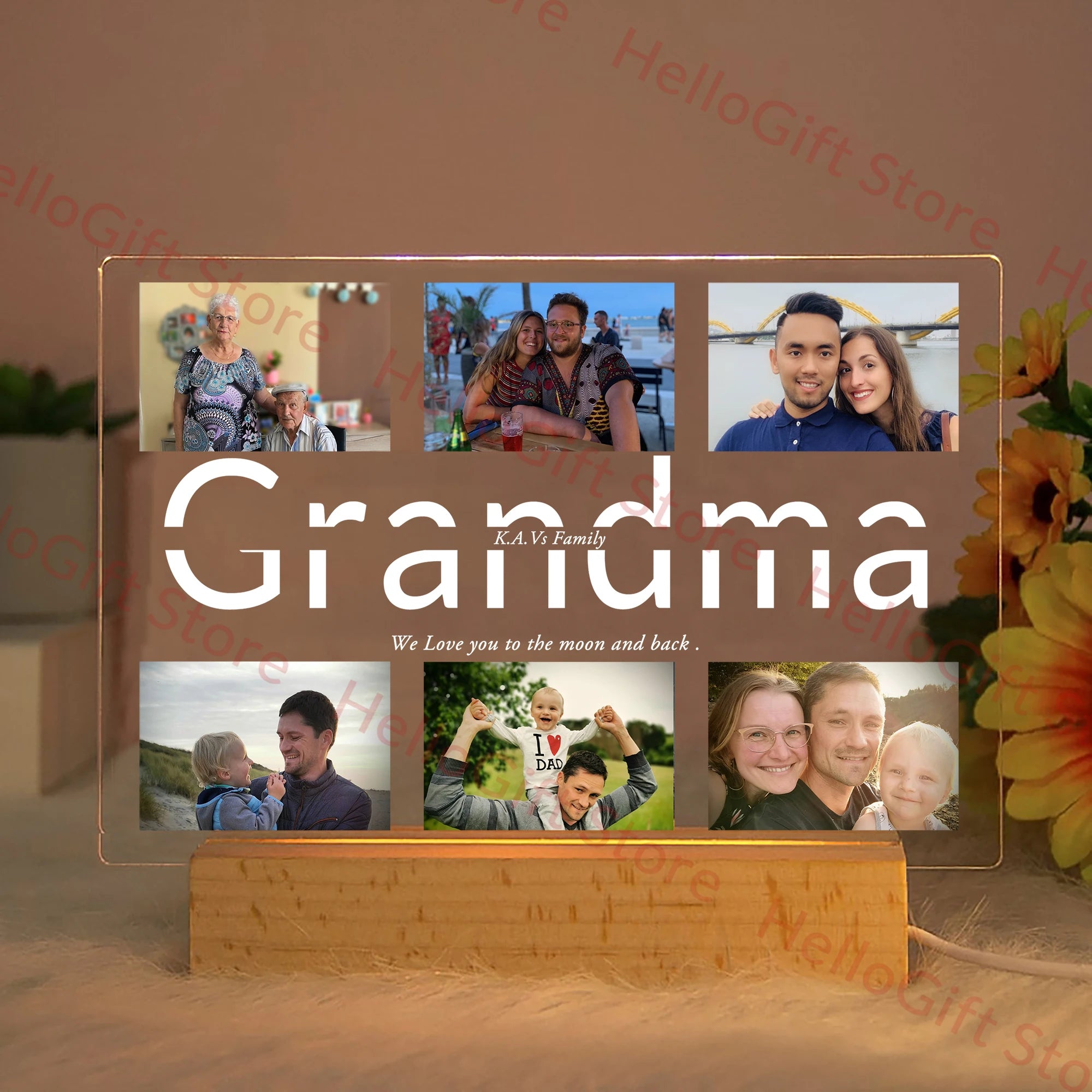 Custom Acrylic Lamp Personalized Photo Text Bedroom Night Light MOM DAD LOVE Friend Family Day Wedding Birthday Christmas Gift