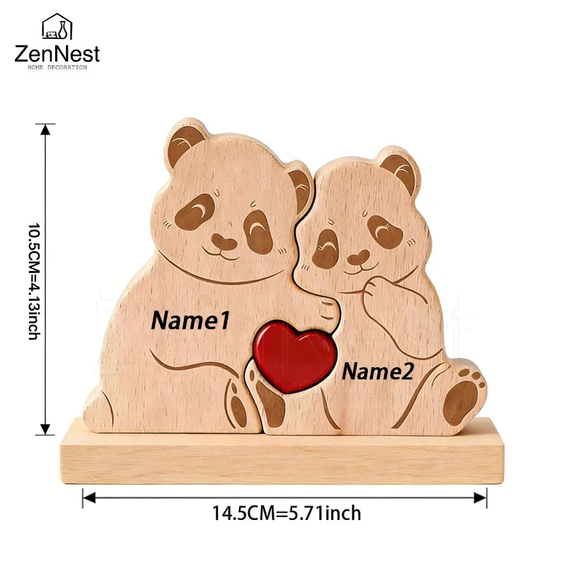 Personalized Wooden Bear Puzzle Home Decor Custom Name Accommodates 2-5 Names Rustic Style Wooden Bear Mother's Day Gift
